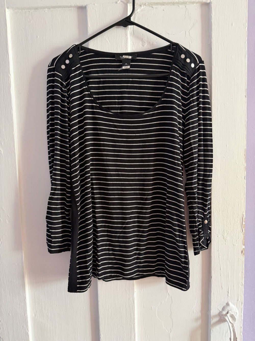 White House Black Market Black & White Striped Long Sleeve Tee - Picture 3 of 7